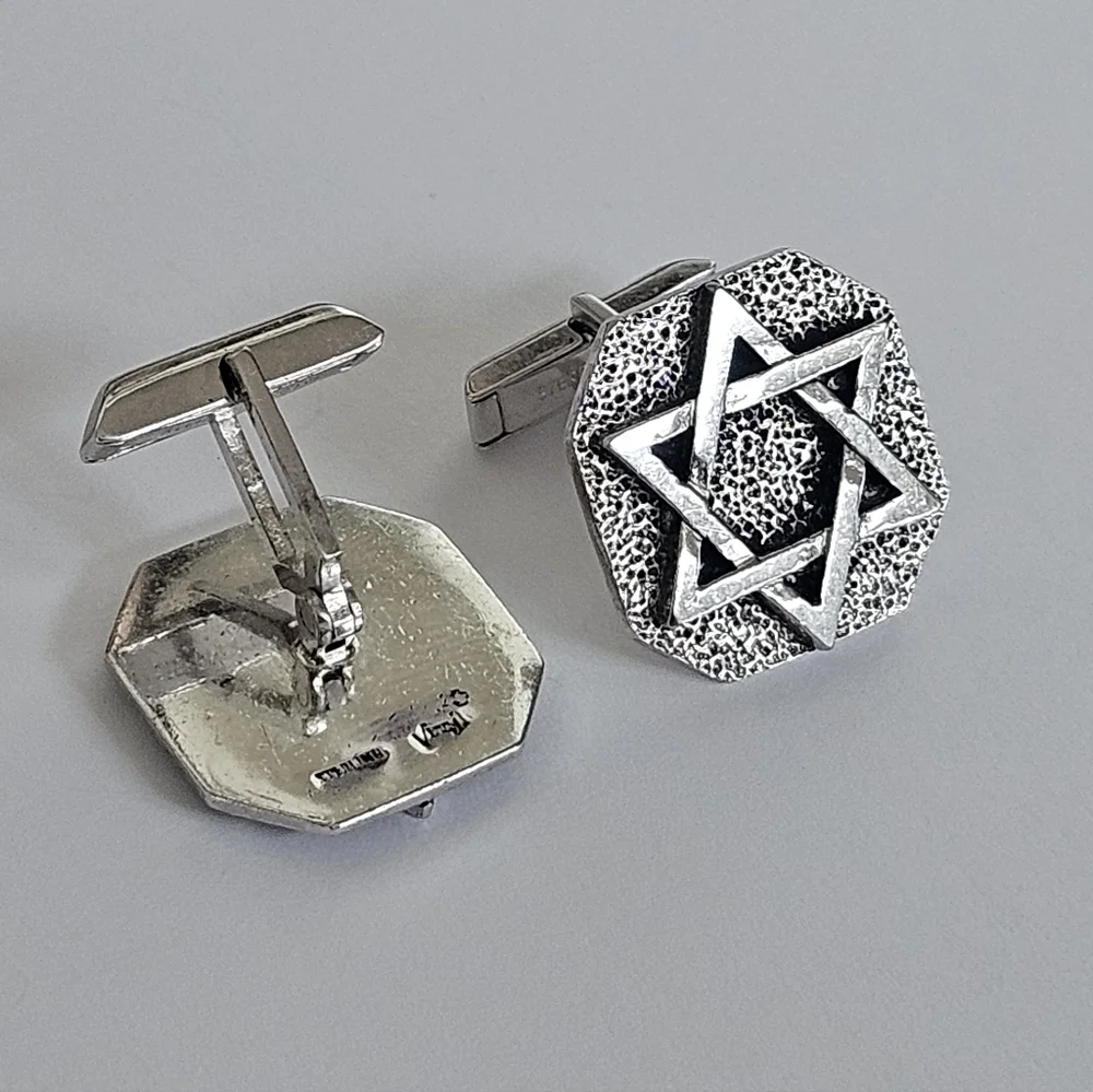 Vintage Virgil Sterling Silver Star of David Cufflinks 1” Judaica Jewish 19.7g - Picture 2 of 10